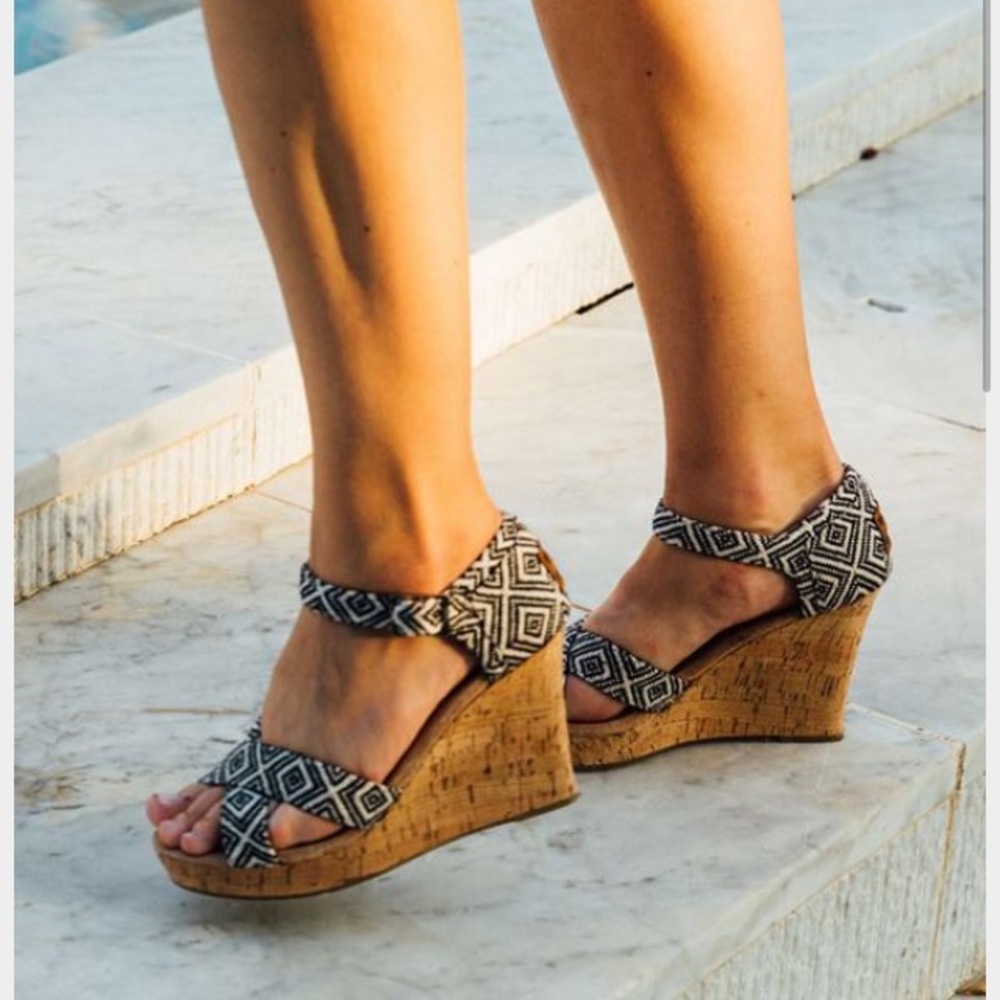 Toms Sienna Wedges - Black & White - 8.5